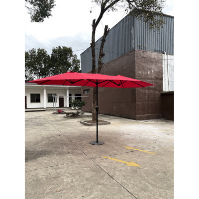 Très grand parasol double de 15 pi x 9 pi pour la cour arrière - abri de piscine pour terrasse de jardin avec manivelle et évents imperméables pour patio