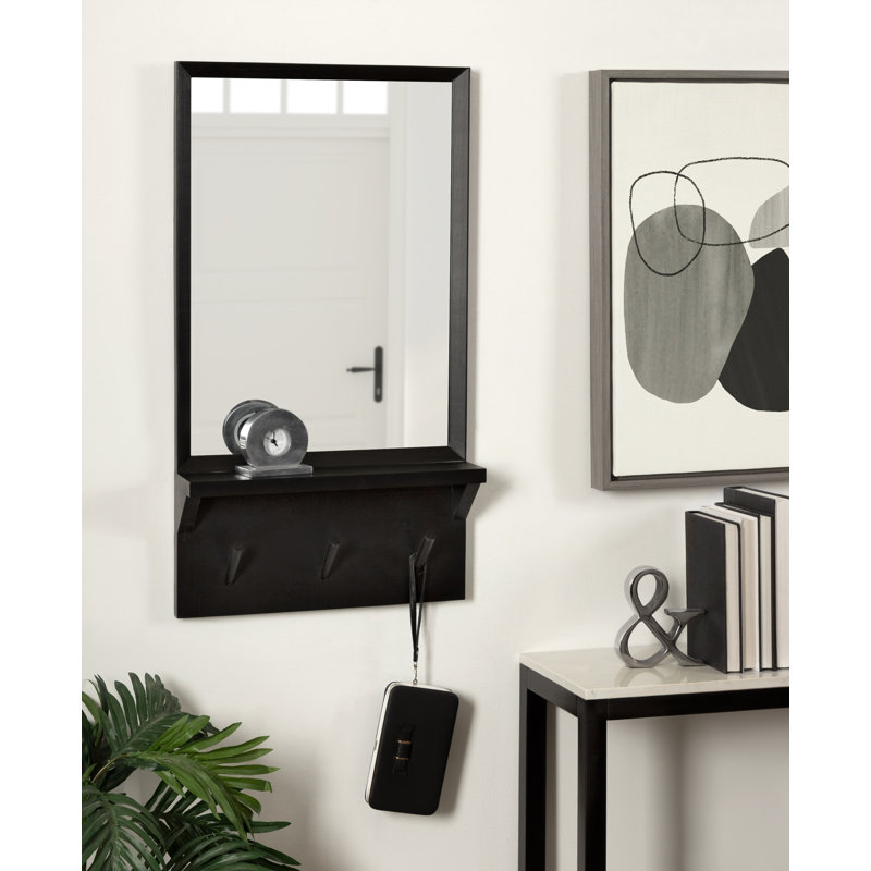 Jaela Wood Flat Mirror, Black, 30'' x 16''