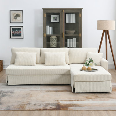 Modern L-shaped Corduroy Sofa with Reversible Chaise Upholstered Sectional Convertible Sleeper Couch