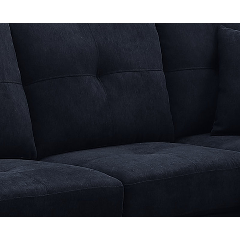 Dark Blue Sectional 7 Microfiber With Soft Velvety Touch High Skin- Cushions Two Cup Holders Solid Wood Frame For Long-Term Durability