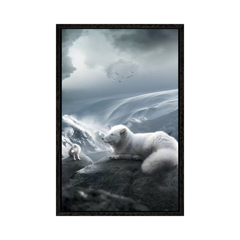 Arctic Foxes 1 Piece Wall Art on Canvas, 66.04 cm H x 45.72 cm W, Black Framed