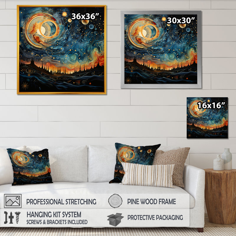 Celestial Astrology Galaxy Collage II - Astrology, art mural, Cadre doré simple, H 16 po x l 16 po x P 1 po