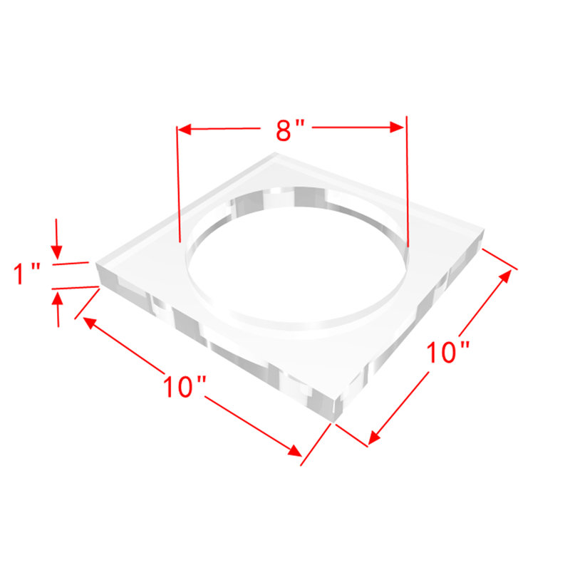 10 x 10 x 1" Acrylic Riser with 8" Centre Hole, Paper Weight Clear Acrylic Cube Riser Solid Block