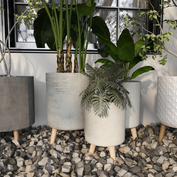 Pure Garden Cylinder Gray Set of 3 Fiber Clay Planters