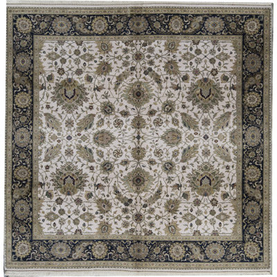 Tapis ivoire et bleu noué à la main de haute qualité
