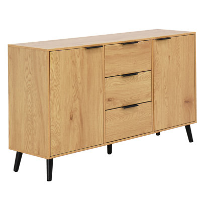 Buffet buffet à l'ombre naturelle, rangement de cuisine de 47,2 po, 3 tiroirs et 2 portes, armoire de rangement en panneau de particules et finition en bois, et multi-usage