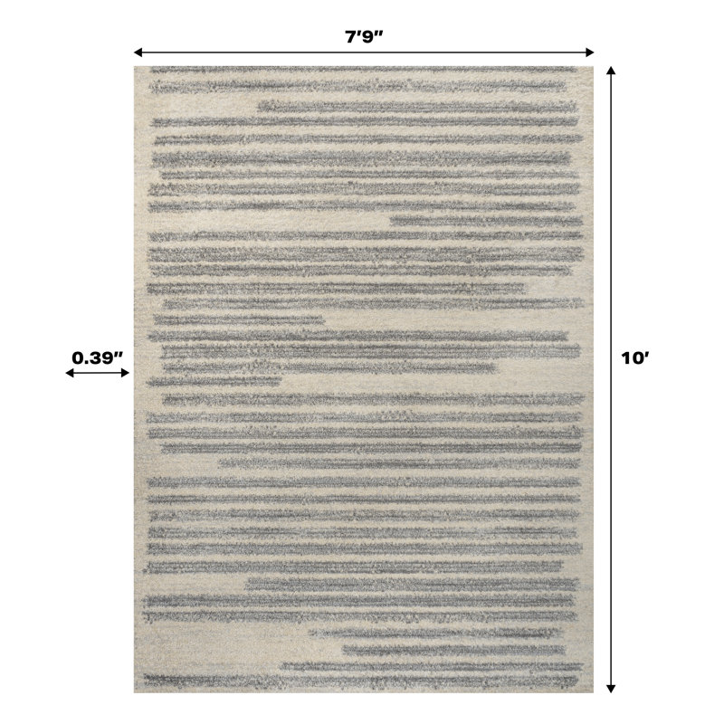 Nastazja Modern Berber Stripe Cream/Gray Rug, Rectangle 7'9" x 10'