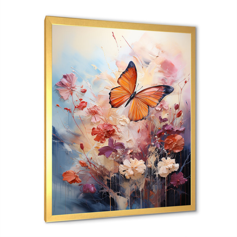 «Butterfly Whimsical Flight Bouquet», reproduction d'art mural papillon, H 32 po x l 24 po x P 1 po, Cadre doré simple