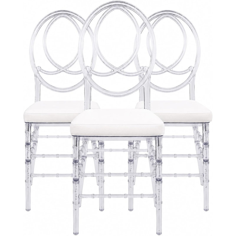 Ensemble de 3 chaises ovales à dossier ovale - Chaises transparentes empilables entièrement assemblées, moule unique, sans vis, pas de bruit grinçant, chaise de salle à manger élégante pour mariage, salle de réception, cuisine, maison