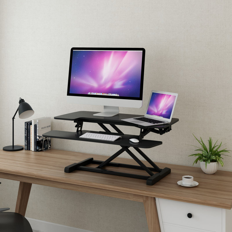 Convertisseur de bureau avec plateau à clavier amovible, Noir / Noir, H 19,6 po x l 40 po x P 25 po