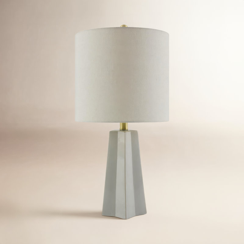 Magalie 1-Light Ceramic Table Lamp with Linen Drum Shade, Gray, Cream