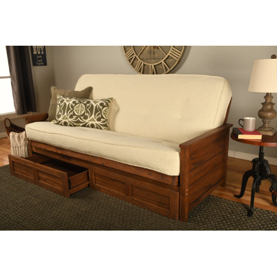 Futon double avec matelas avec rangement Emmiliano