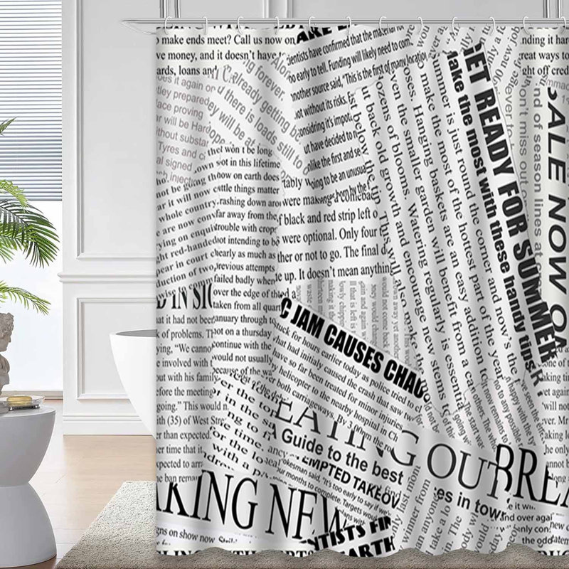 Rideau de douche noir avec 12 crochets Black Torn News, L 72 po x l 84 po
