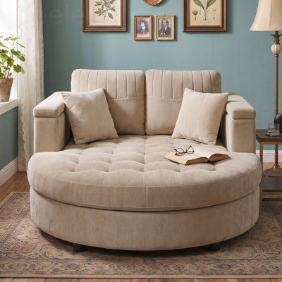 Curved Chaise Lounge Upholstered Sofa Couch Sofa Bed with Tufted Seat and Detachable Pillows