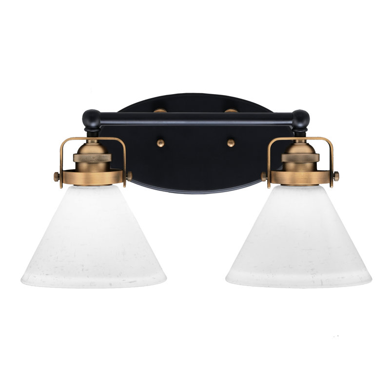 Barre d'éclairage de salle de bain 2 lumières avec verre en mousseline 7 po Easton, Noir mat / laiton