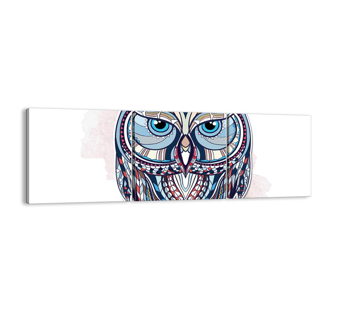 A Sophisticated Ornamental Owl' - 3 Stück Panorama-Kunstdruck auf Leinwand