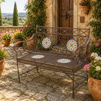 43in. Antigone Mosaic Metal Rectangular Garden Bench