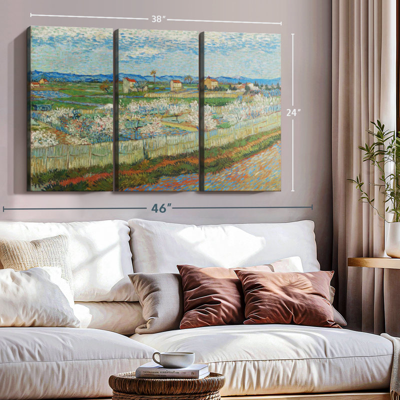 «Peach Trees In Blossom» sur toile, H 24 po x l 38 po