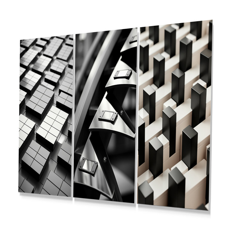 Panneaux de puissance abstraits noirs et blancs I - Ensemble de 3 reproductions d'art en ligne, H 28 po x l 36 po
