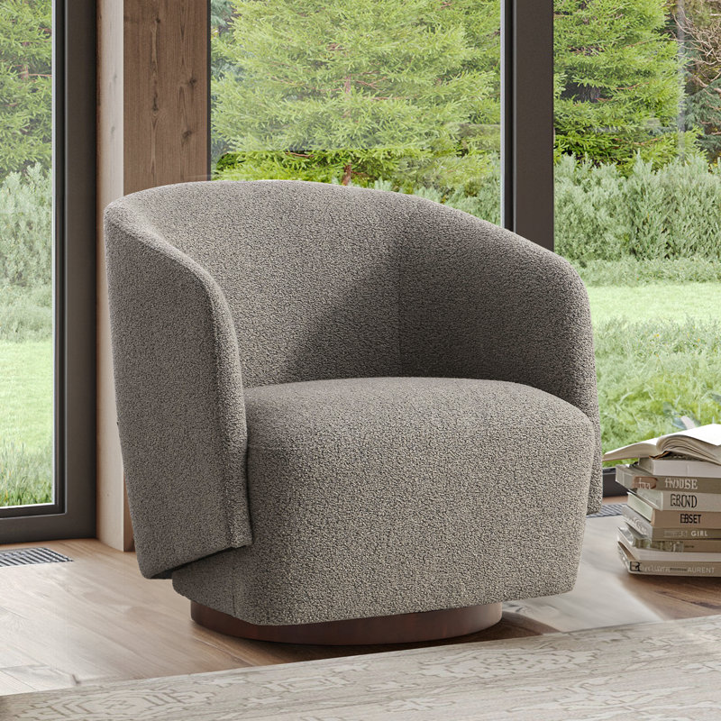 Caysey Boucle Upholstered Swivel Accent Chair, Brown