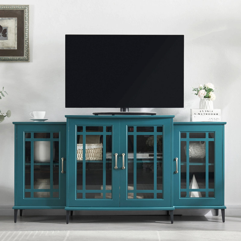 62" Tv Stand, Buffet Sideboard Cabinet, Teal Blue