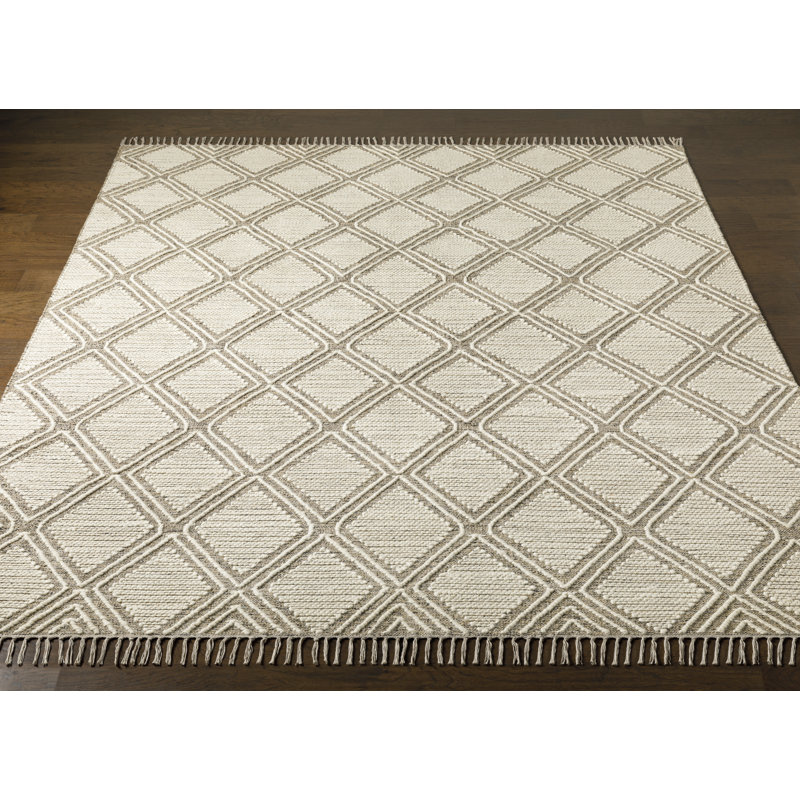Tapis beige en coton / laine tissé à plat à la main Keida, Rectangle 2 pi x 3 pi
