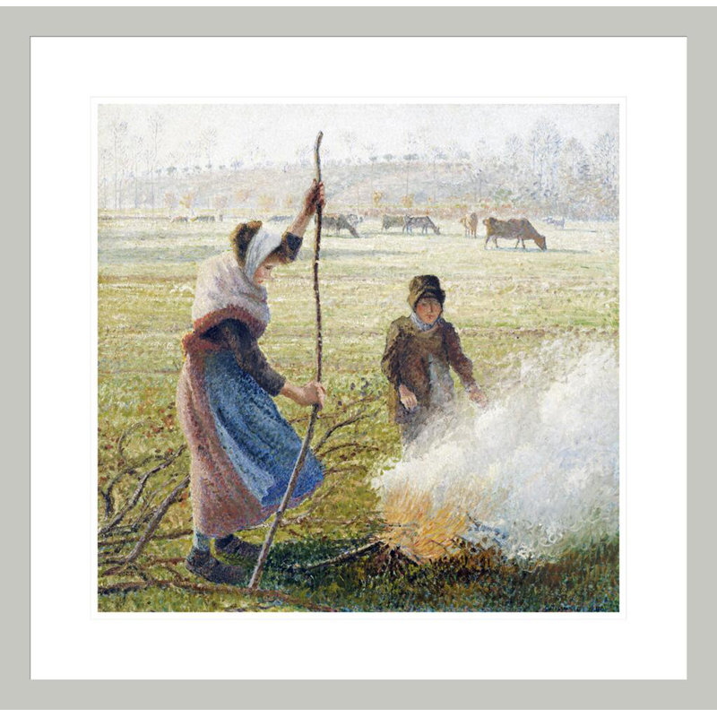 «White Frost Woman Breaking Up Wood» par Camille Pissarro, impression giclée sur cadre, 23,5 po H x 23,94 po L