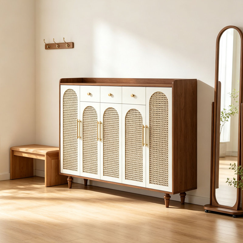 Armoire de rangement pour chaussures 38 paires Tirra, Brun / blanc / naturel