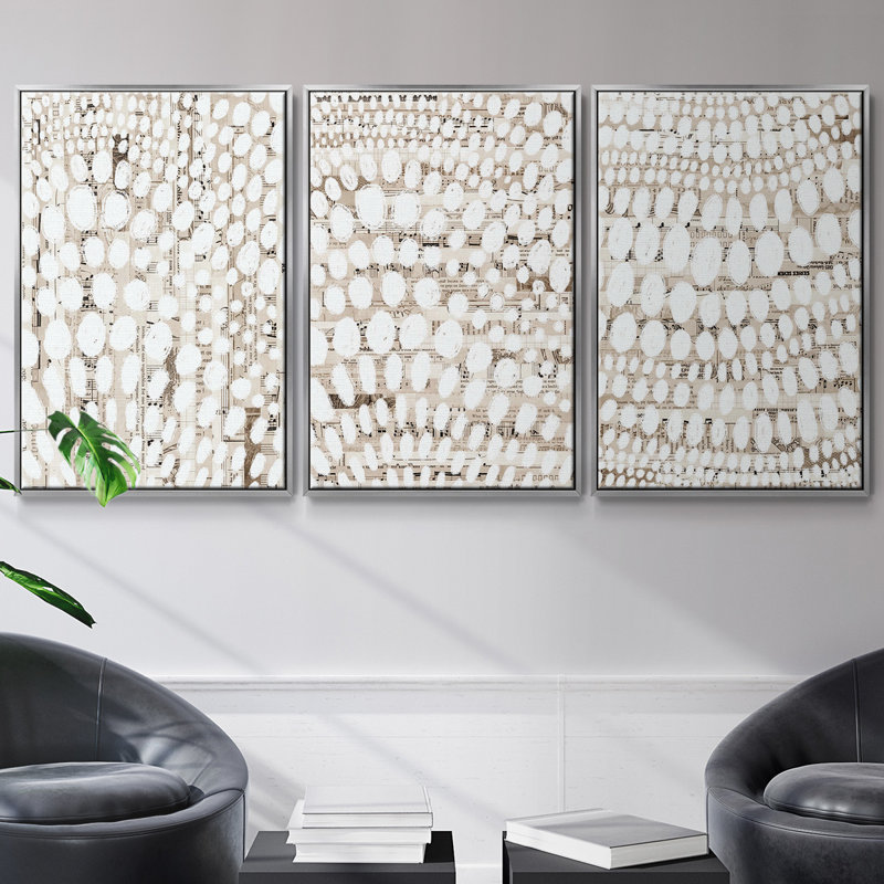 Ensemble de 3 pièces à motif rétro I sur toile tendue, Argent, H 40 po x l 78 po