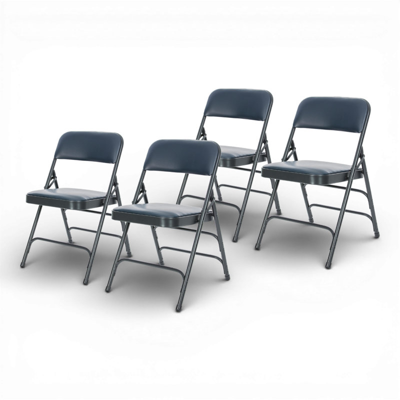 Bernadine Vinyl Triple Brace Folding Chair, Blue