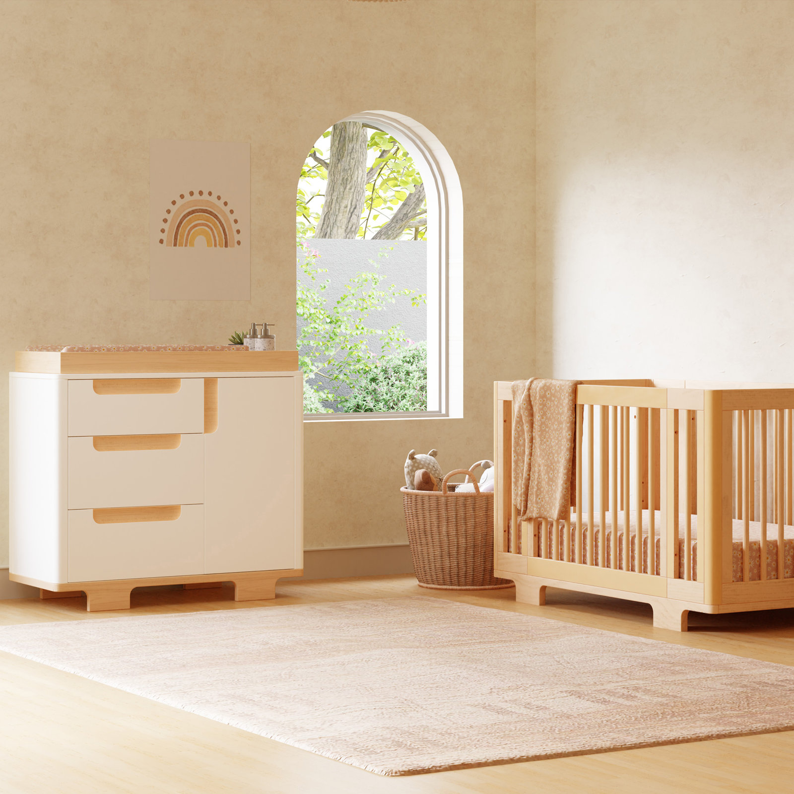 Yuzu 3-Drawer Changer Dresser, White/Natural