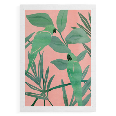 Pink and Green Birds of Paradise I -Canvas Print Only - NOT FRAMED