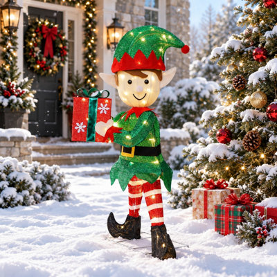 Lighted Green Elf Tinsel Christmas Yard Decoration, 38 Inch