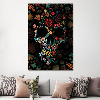 Flowery Skull 1 Piece Wrapped Canvas Wall Art