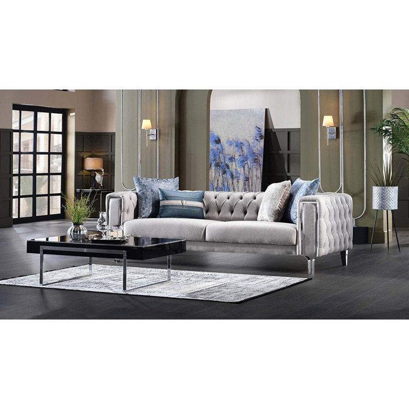 Kurtis 75'' Upholstered Convertible Sofa, Light Gray  100% Polyester