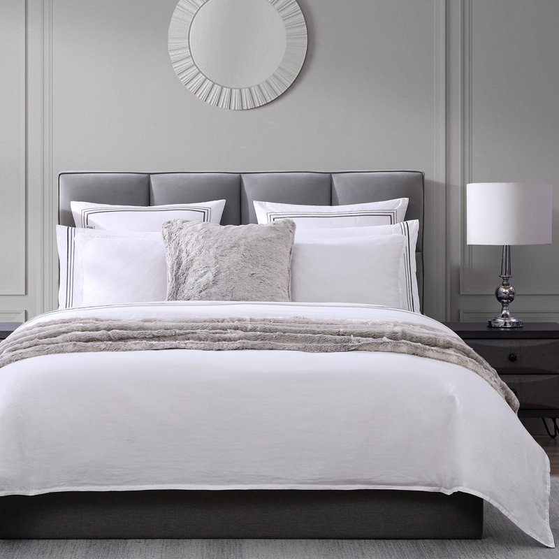 Ensemble de housse de couette moderne 100% coton 3 pièces Border, Housse de couette très grand + 2 très grandes ta, Gris