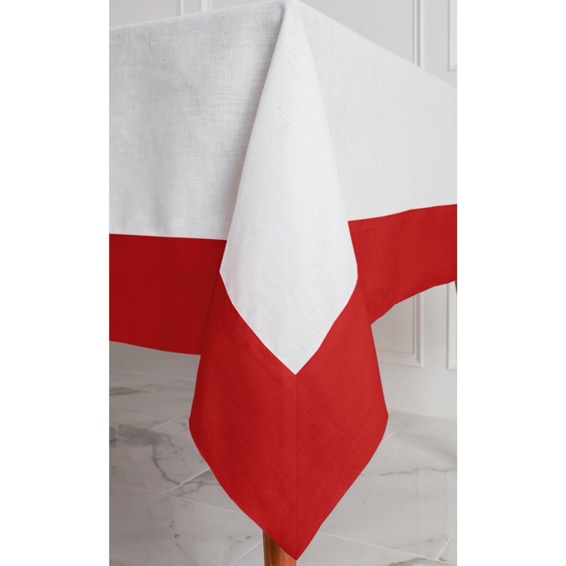 Red and White Linen Rectangular Tablecloth 60 x 108 Inch