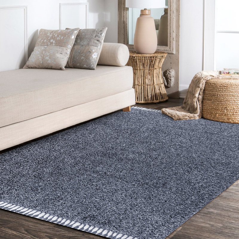 Felicdad Shag Plush Tassel Denim Blue Rug, Rectangle 7'9" x 10'
