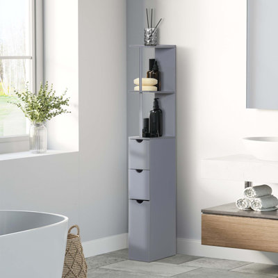 54" Tall Bathroom Storage Cabinet, Freestanding Linen Tower With 2-Tier Shelf And Drawers, Narrow Side Floor Organizer