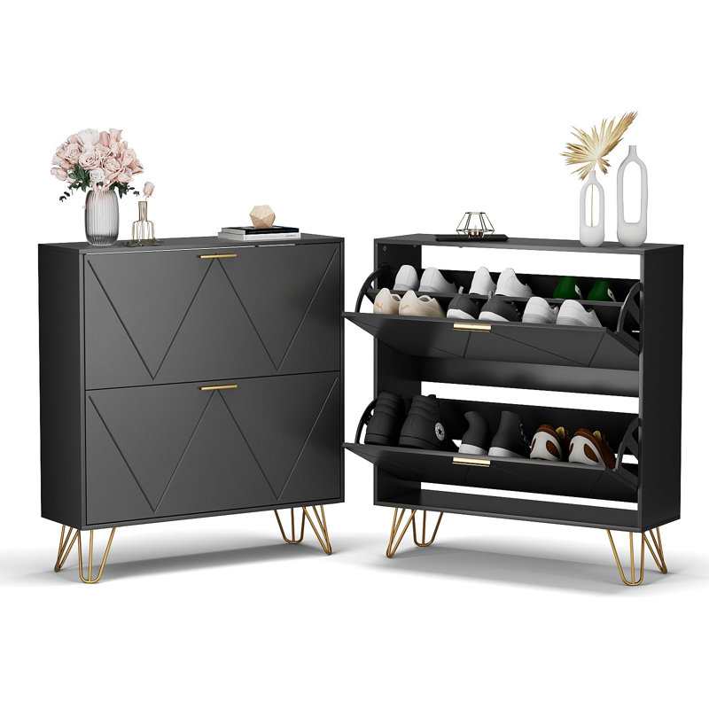 36 Pair Shoe Storage Cabinet With 4 Drawers, Black
