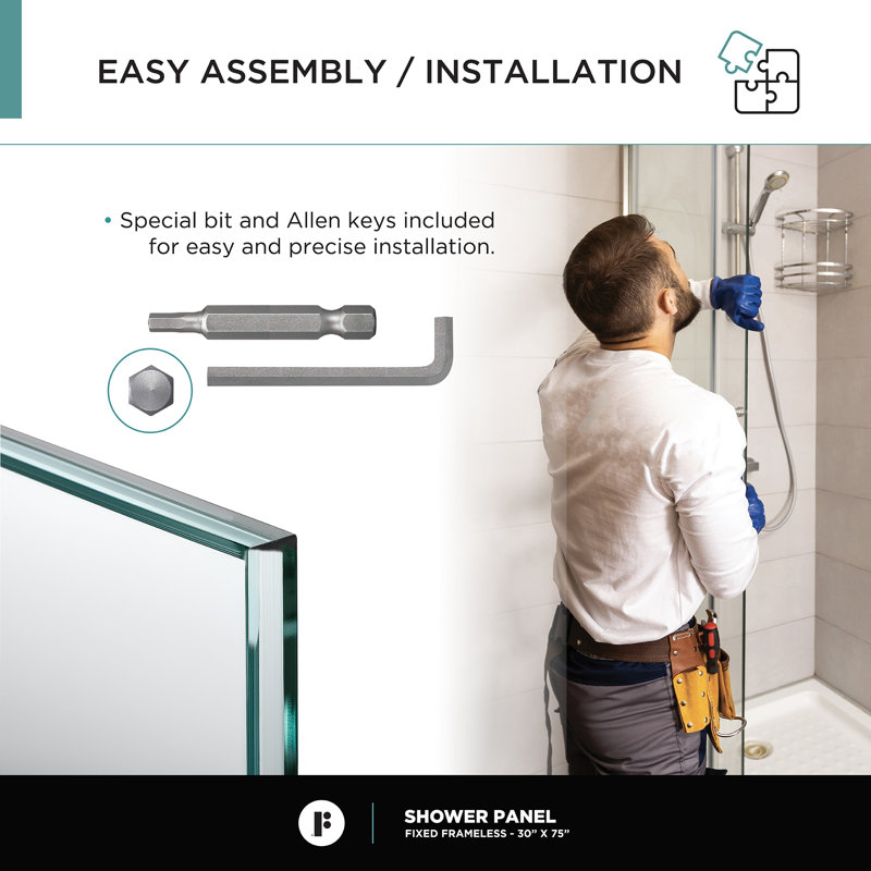 30'' W X 74.25'' H Framed Fixed Glass Panel, Black