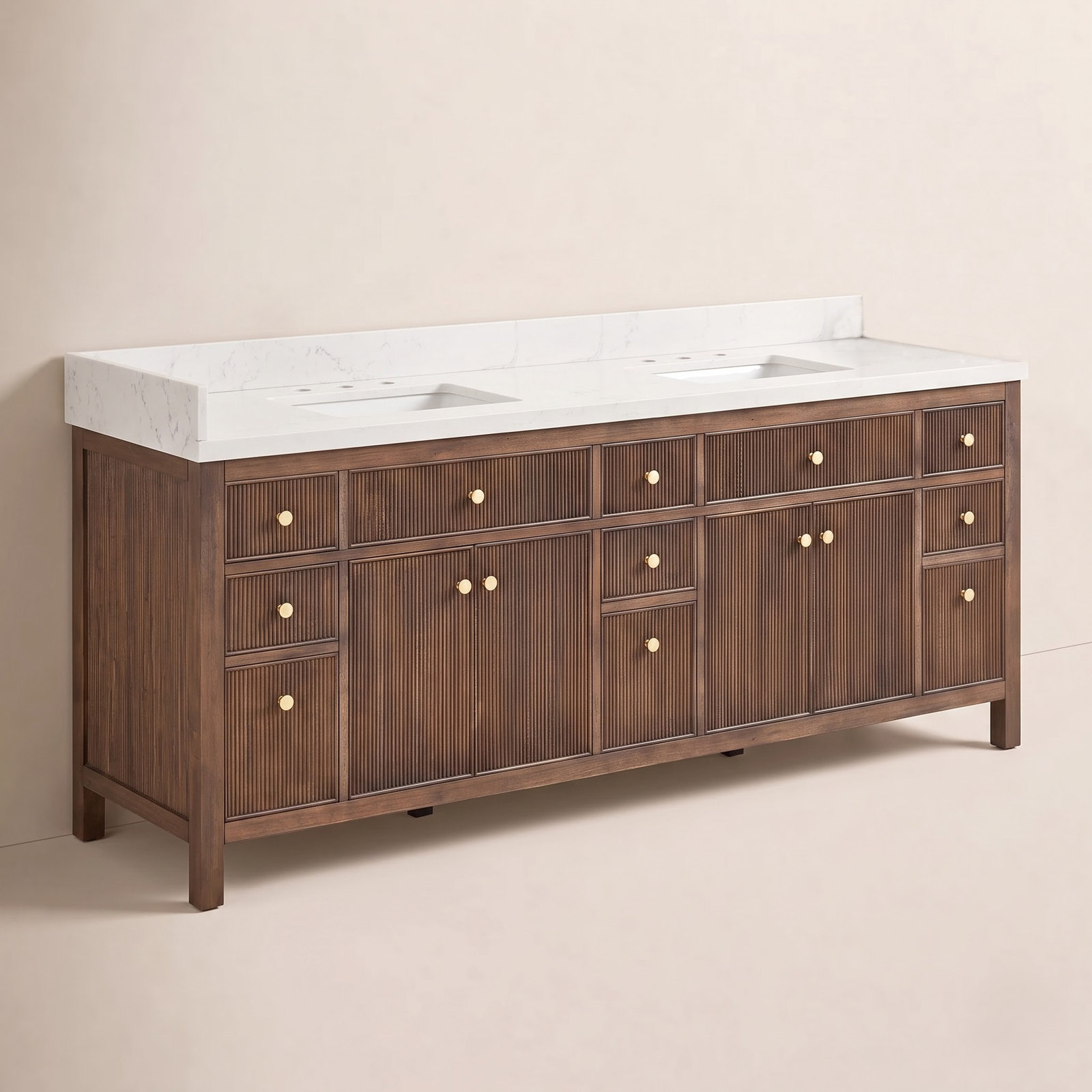 Lala 84" Double Bathroom Vanity, Brown Brushed Oak