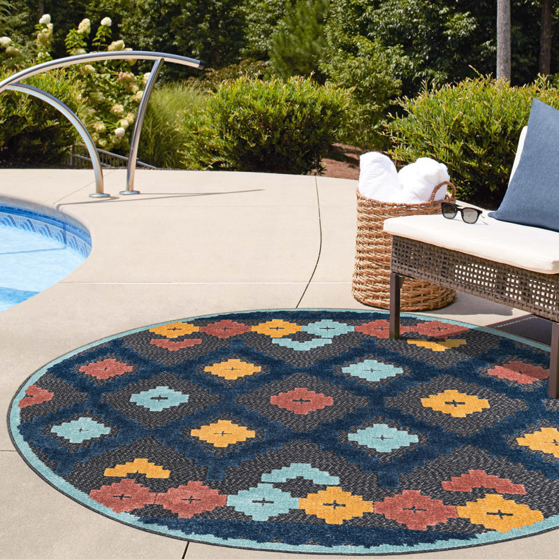 Haynie Indoor/Outdoor Rug Charcoal, Round 5'3"