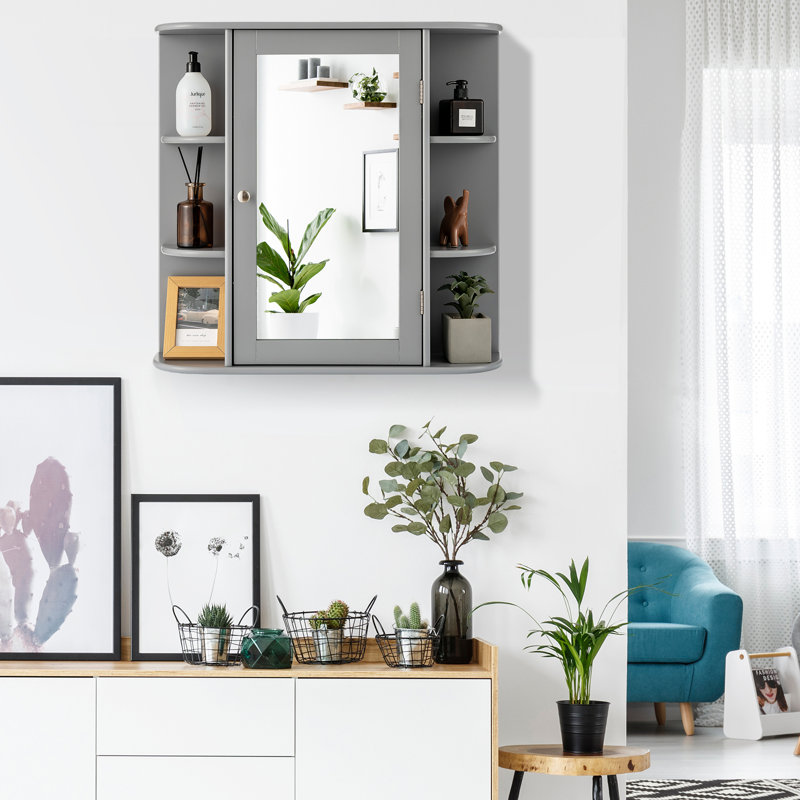 Amoriel 650mm W 640mm H Surface Framed Medicine Cabinet Mirror Fixed, Grey