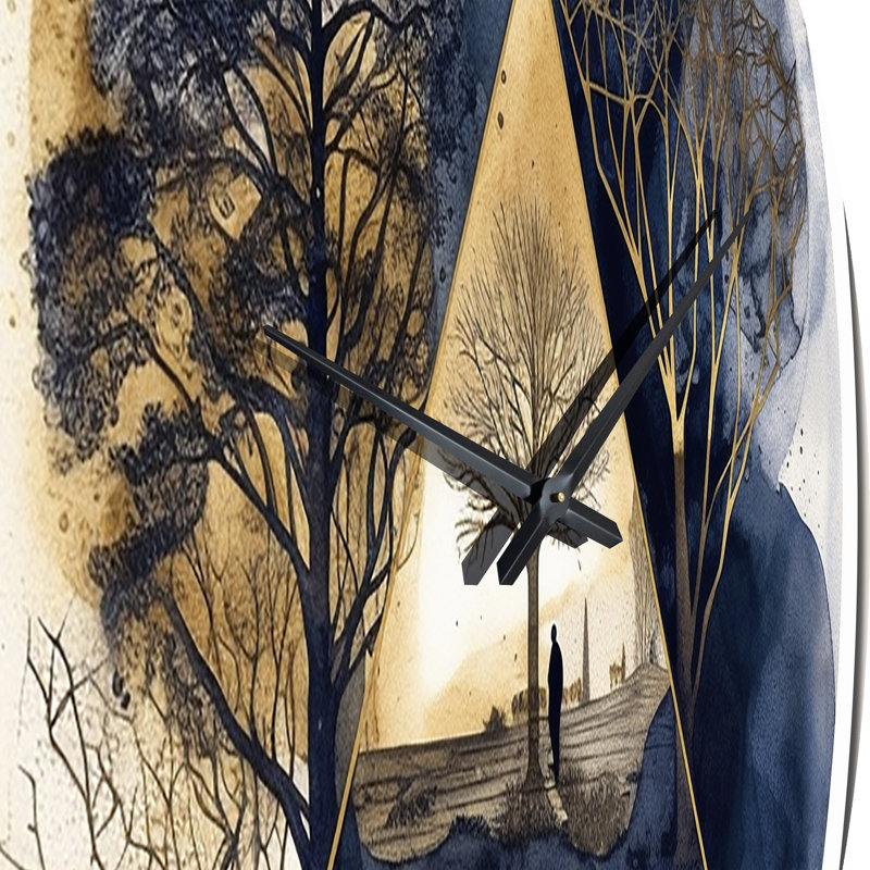 Horloge murale abstraite paysage de montagne lune et arbre III, Grand
