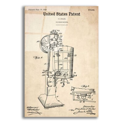 Ice Cream Machine Patent Parchment - Unframed Drawing Print -  Williston Forge, 6E5AD66401B64014A1D895F35B36760B