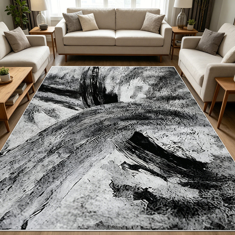 1PC black and white abstract brushstroke area rugs for Living Room, Soft and Comfortable, Suitable for all seasons, easy-to-maintain, machine washable Indoor floor mat, Under Table Farmhouse suitable for dining table, bedroom, entryway, patio, home