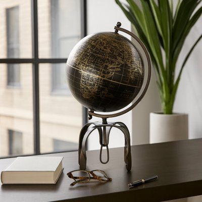 Koregan Globe Decorative Object for Home Decor – Modern Sculpture with Unique Metal Stand – Figurine for Shelf Styling, Coffee Table Decor, or Decorations for Living Room and Kitchen Decor, Black/Gold
