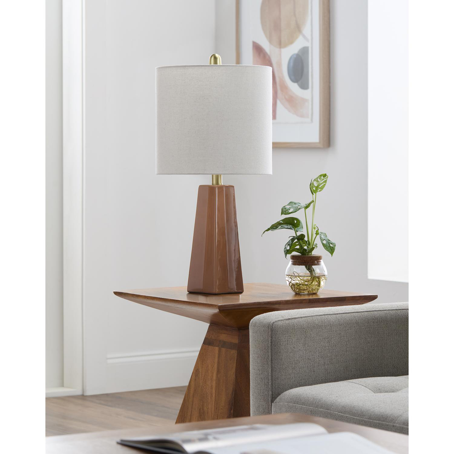 Magalie Ceramic Table Lamp, Burnt Orange, White