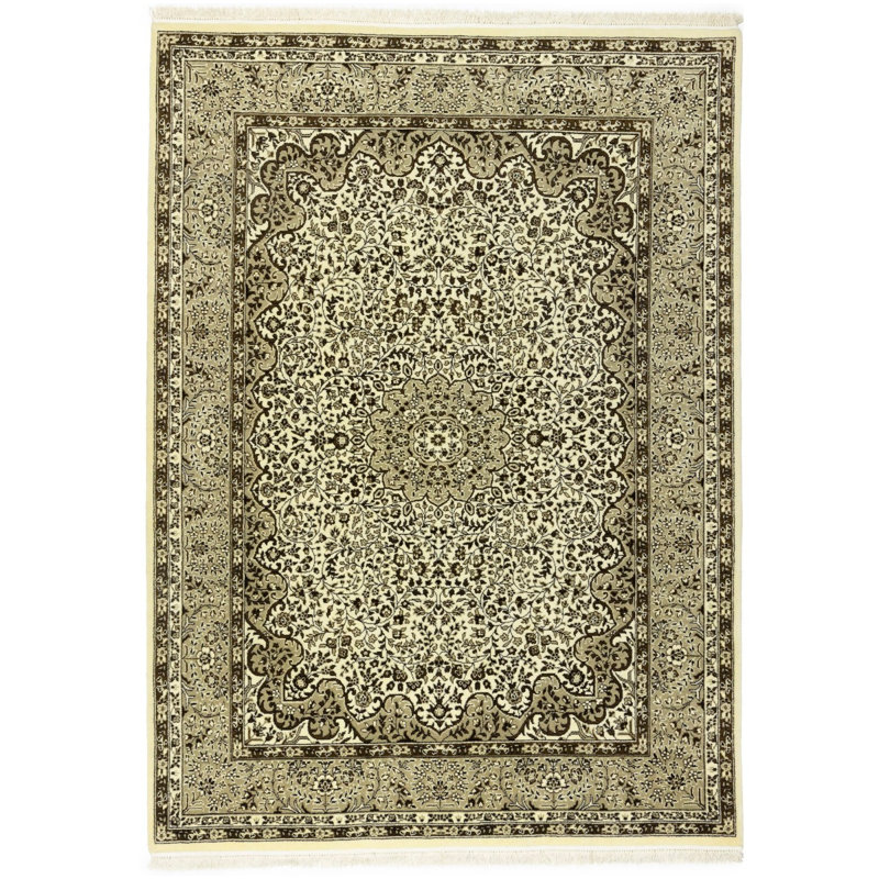 Tapis oriental crème en laine noué à la main 5 pi 9 po x 7 pi 10 po Paighton